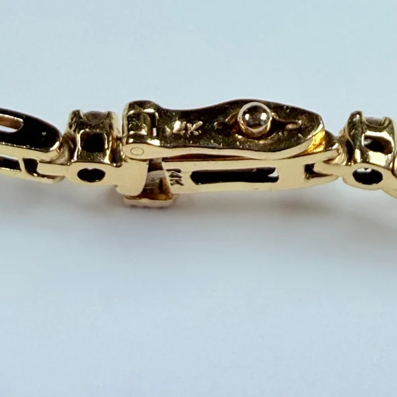 14K Solid Yellow Gold .70 CT Genuine Diamond Square Link VTG Tennis Bracelet - Picture 7 of 11